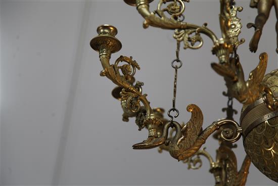 A fine Empire ormolu chandelier, drop 4ft 4in.